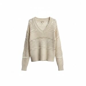 Universal Thread Open Knit V-Neck Sweater Women's L Crochet Boho Coastal Gypsy